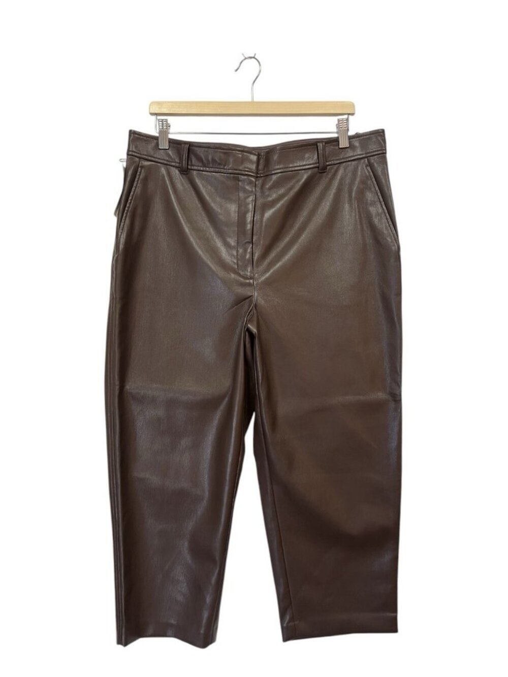 Babaton Command Cropped Pant Size 16 Brown Faux Leather